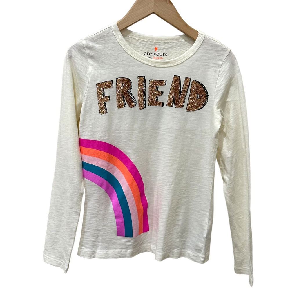 Crewcuts J. Crew Best Friends T-Shirt Rainbow Long Sleeve Sequin Sz L 10-12 NEW